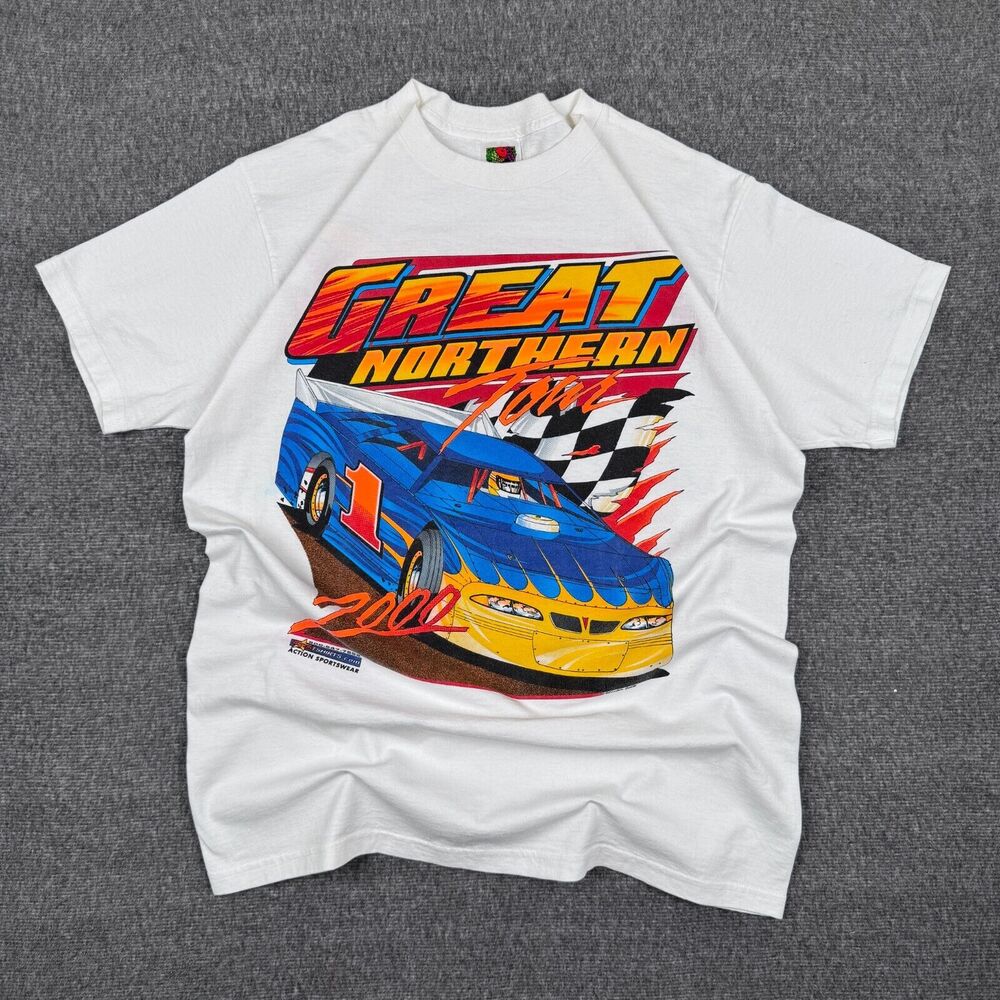 Vintage Great Northern Racing‎ Tour T-Shirt Men's Large White Nascar Dakota 2000